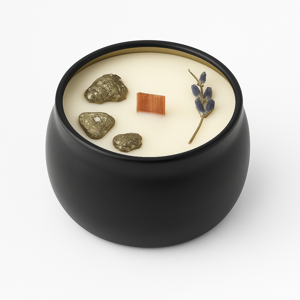 Vela con Pirita Natural – Prosperidad, Abundancia y Energía Positiva