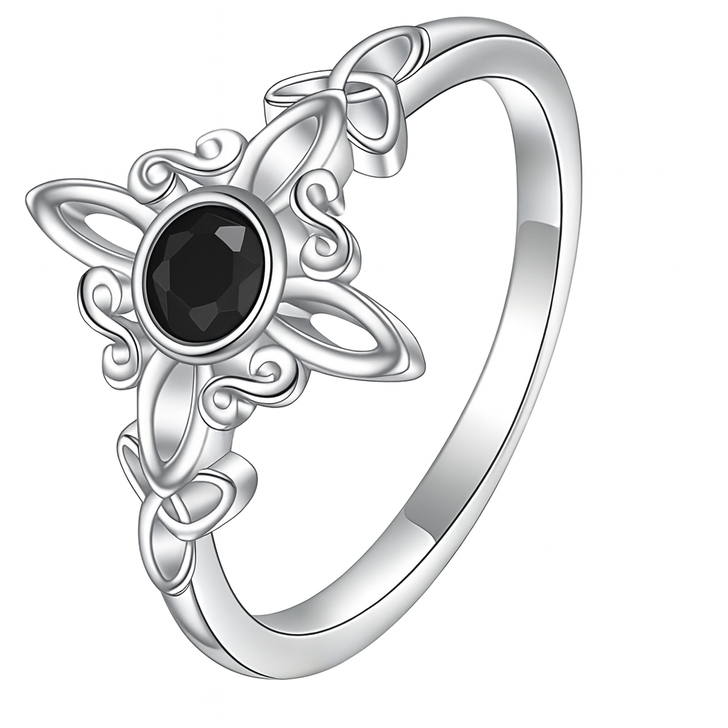 Anillo de Plata con Nudo de Bruja y Ónix – Protección y Poder
