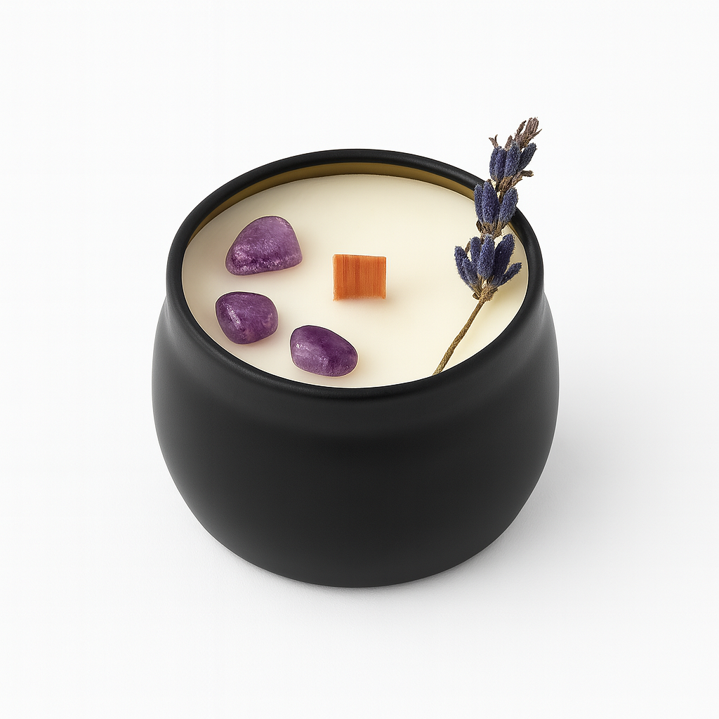 Vela con Amatista y Lavanda – Paz y Protección Energética