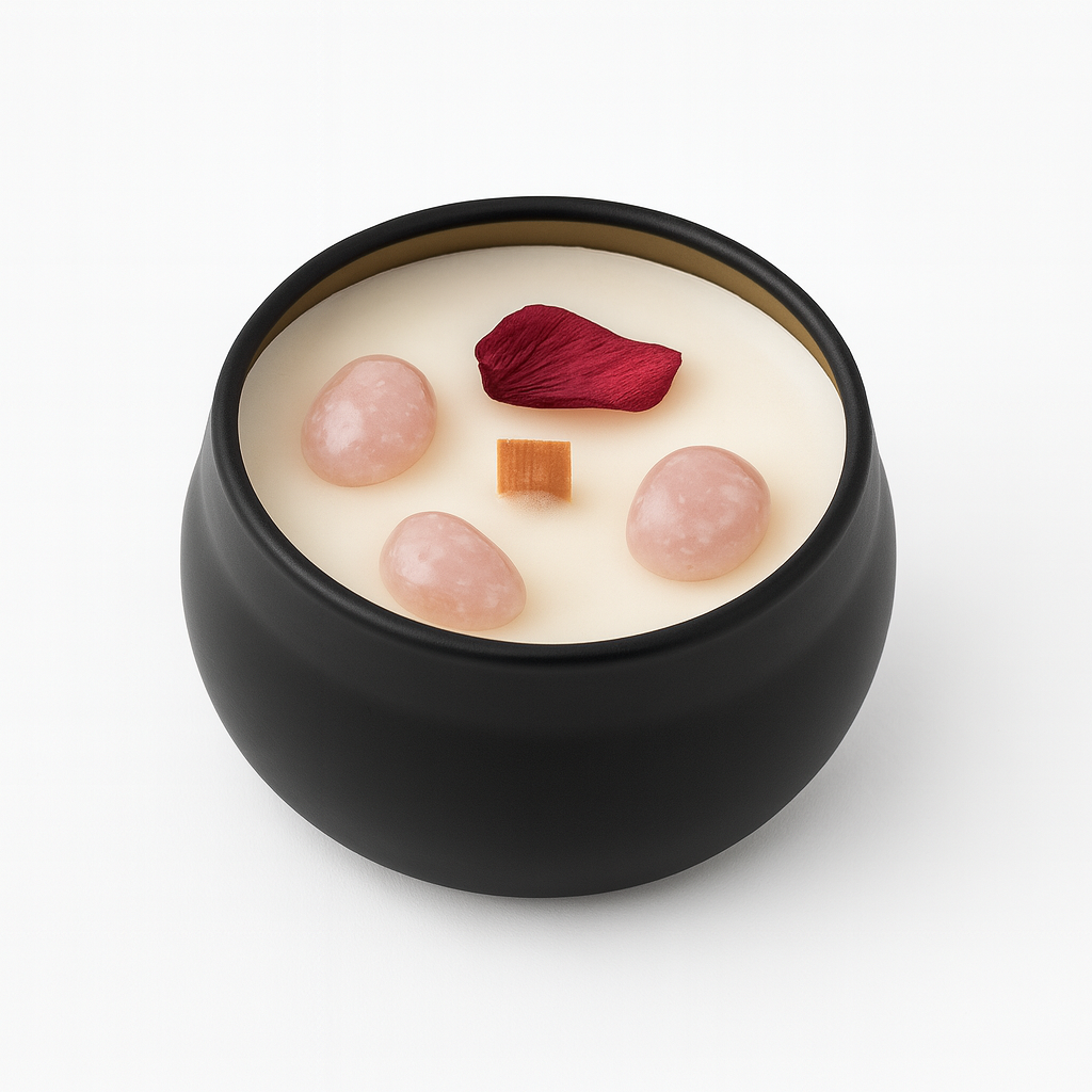 Vela con Cuarzo Rosa – Amor Incondicional y Paz Interior